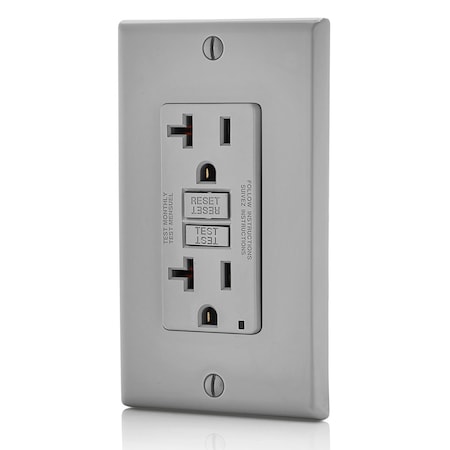 LEVITON GFCI Receptacle, 20A, 125Vac, 5-20R, Gray GFNT2-GY